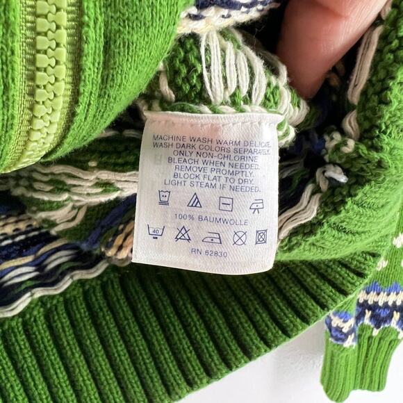 Lands End Sweater Fair Isle Green Cream Blue Full Zip Girls Size Small - Picture 4 of 5